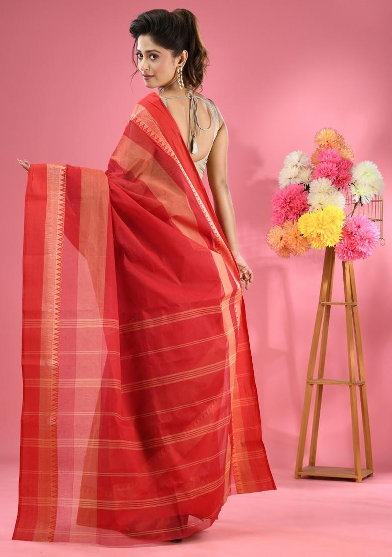 Red Pure Cotton Saree Set