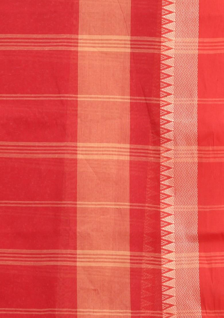 Red Pure Cotton Saree Set