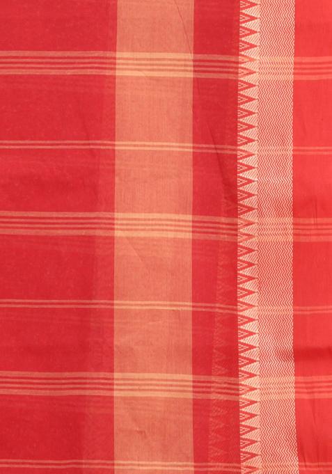 Red Pure Cotton Saree Set