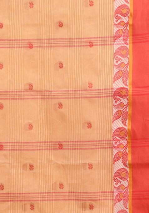 Beige Woven Design Pure Cotton Saree Set
