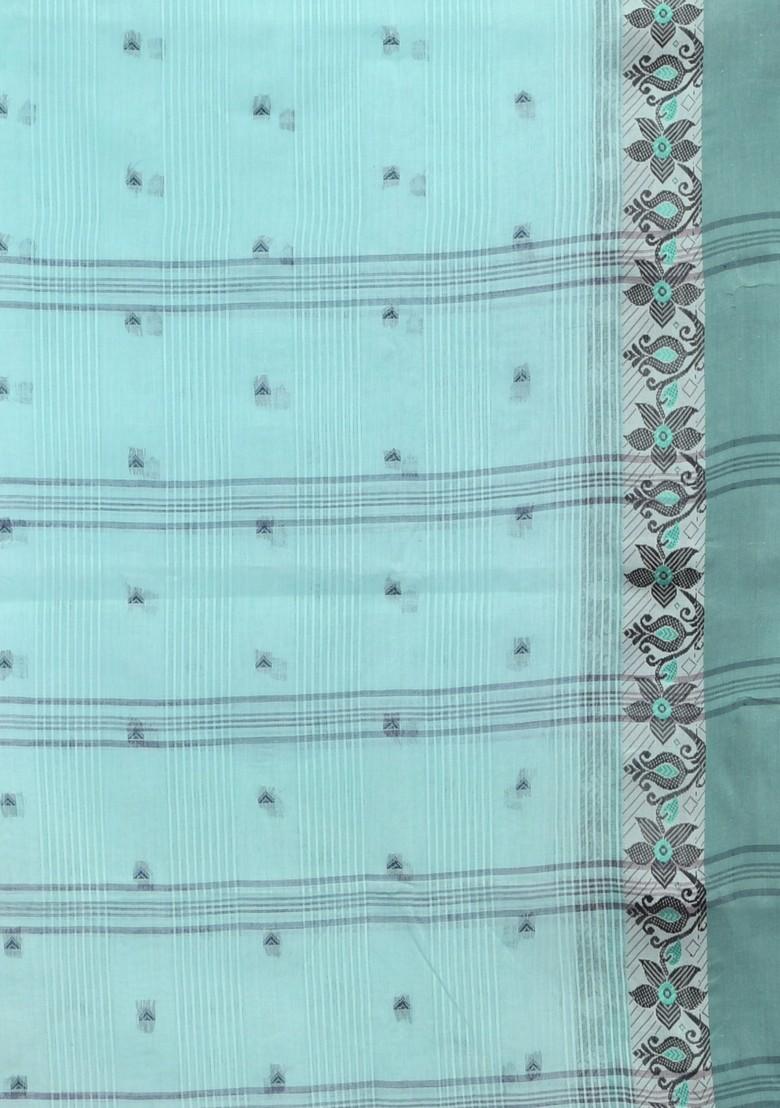 Sea Green Woven Design Pure Cotton Saree Set