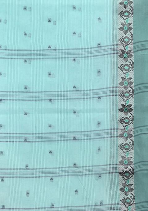 Sea Green Woven Design Pure Cotton Saree Set
