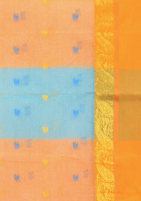 Off White Woven Design Pure Cotton Saree Set