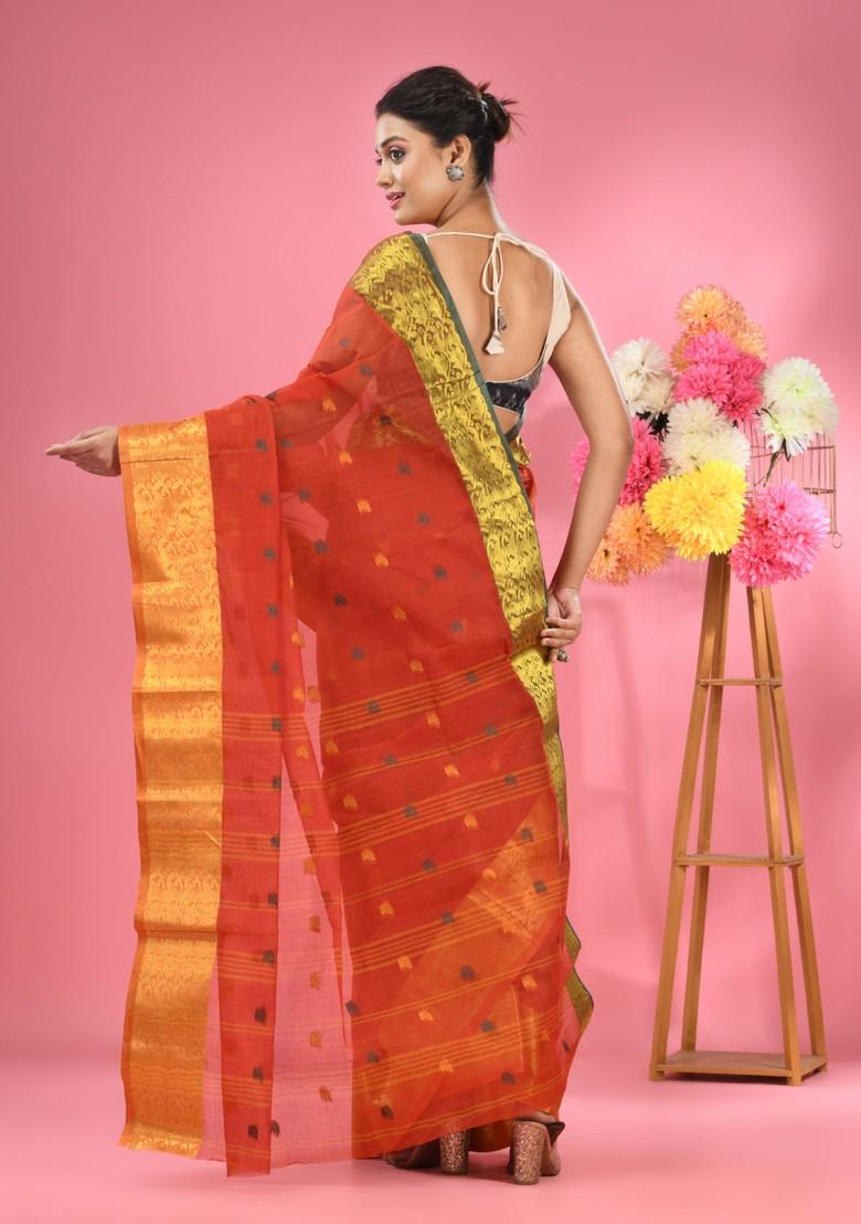 Red Zari Design Pure Cotton Saree Set