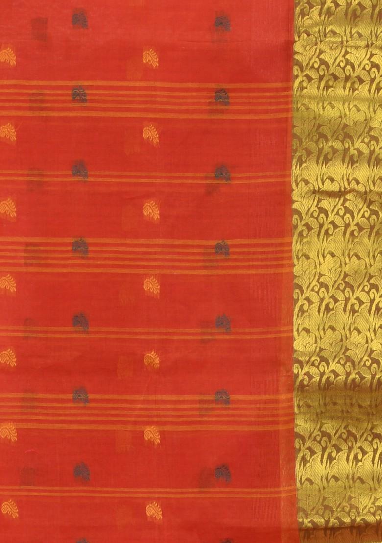 Red Zari Design Pure Cotton Saree Set