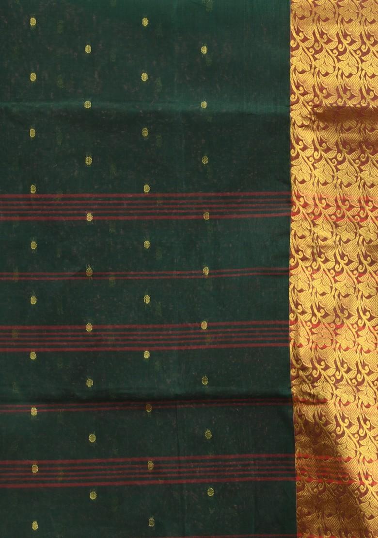 Dark Green Zari Design Pure Cotton Saree Set