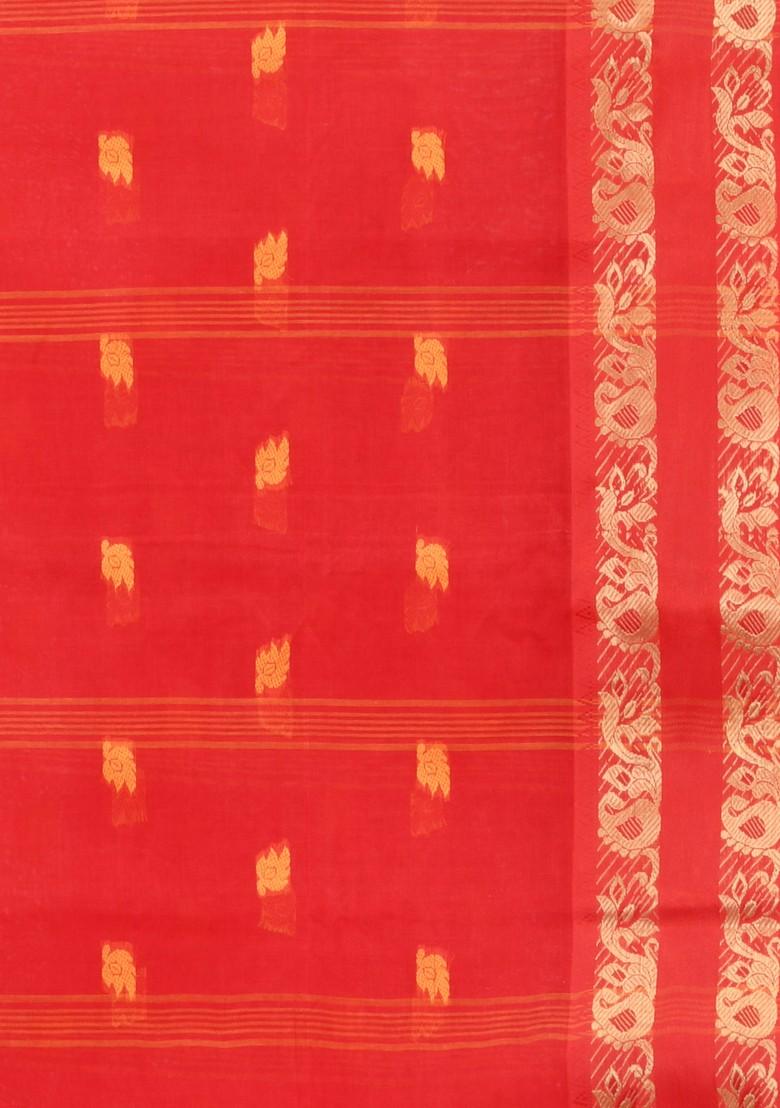 Red Woven Design Pure Cotton Saree Set