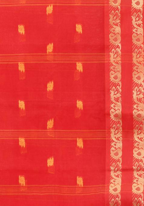Red Woven Design Pure Cotton Saree Set