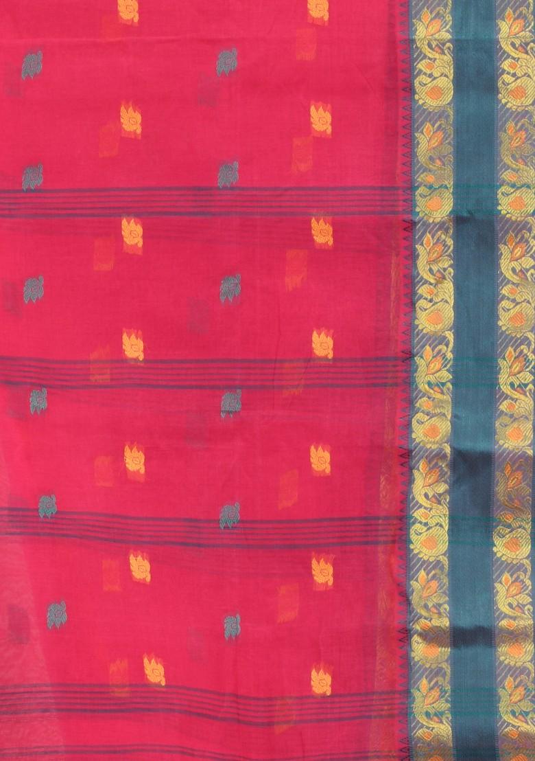 Rani Pink Woven Design Pure Cotton Saree Set