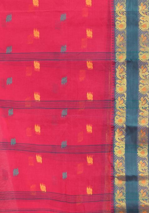 Rani Pink Woven Design Pure Cotton Saree Set