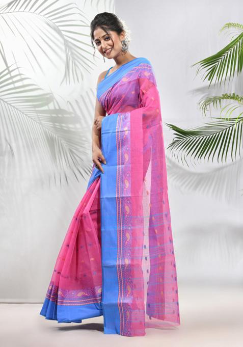Bubblegum Pink Chic KotaDoria Dye Block Printed Cotton Saree With Blouse main image 0