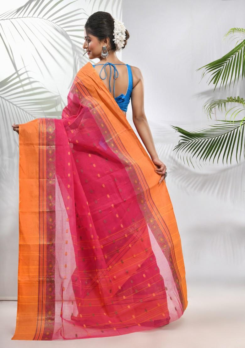 Fuchsia Woven Design Pure Cotton Saree Set - Indya