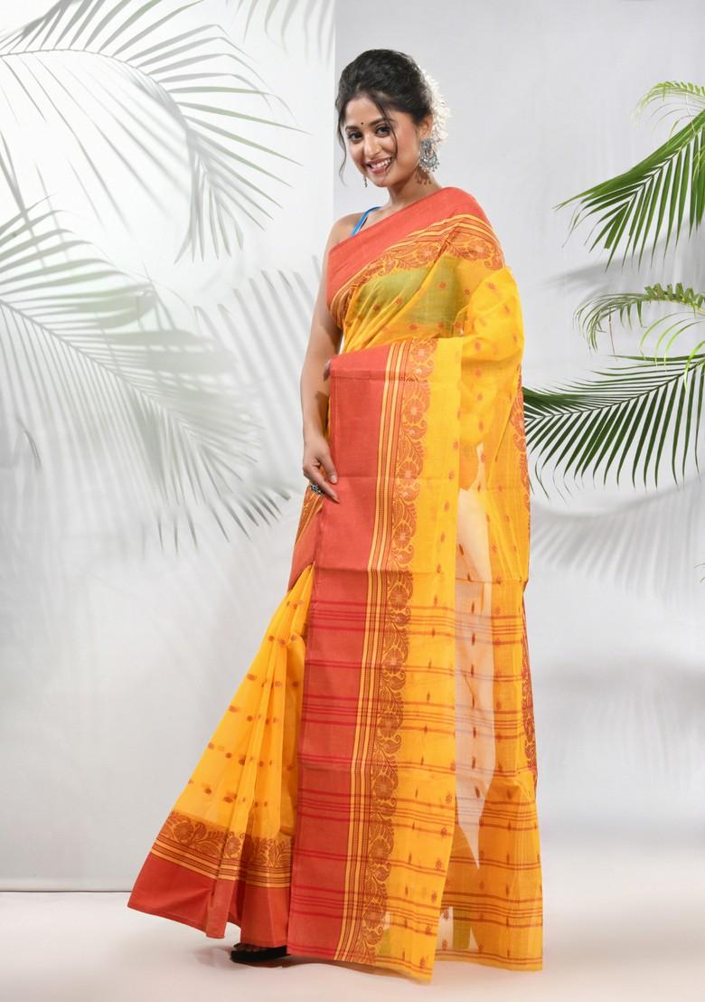 Yellow Woven Design Cotton Saree Set