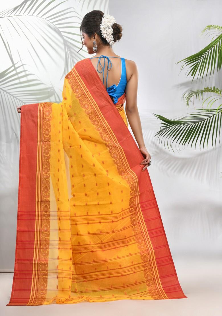 Yellow Woven Design Cotton Saree Set