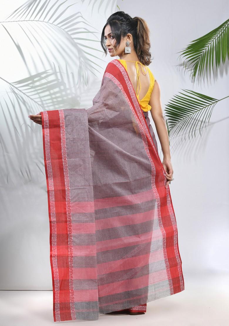 Grey Woven Design Cotton Saree Set - Indya