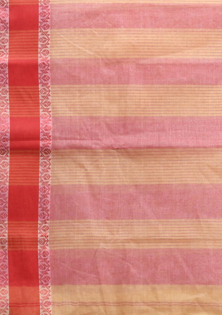 Beige Woven Design Pure Cotton Saree Set