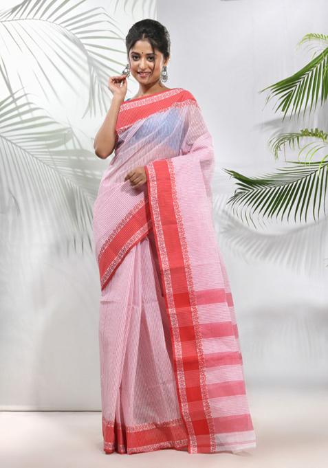 White Woven Design Pure Cotton Saree Set