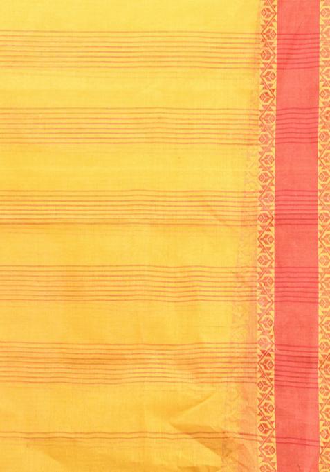 Bright Yellow Design Work Cotton Saree Set