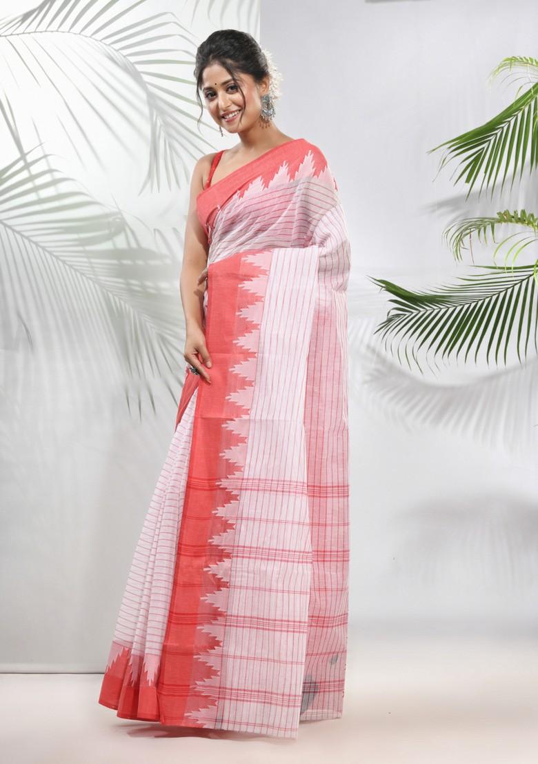 White Pure Cotton Saree Set