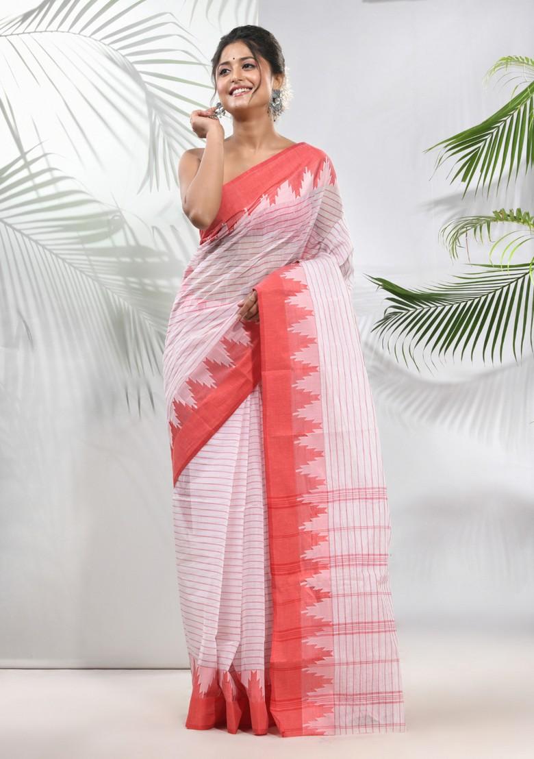 White Pure Cotton Saree Set