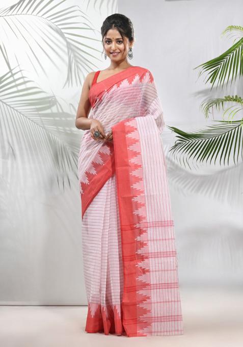 White Pure Cotton Saree Set