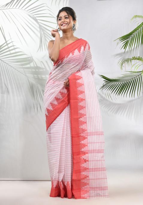 White Pure Cotton Saree Set