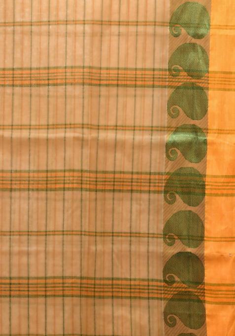 Beige Woven Design Pure Cotton Saree Set