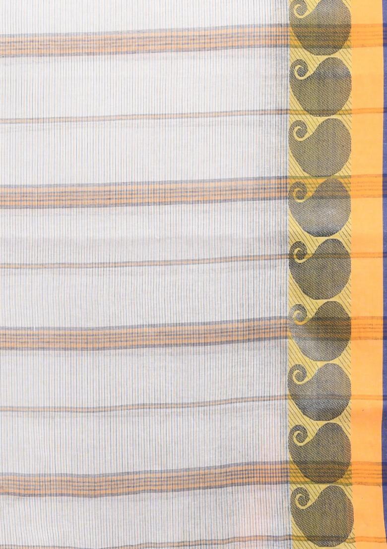 White Woven Design Pure Cotton Saree Set