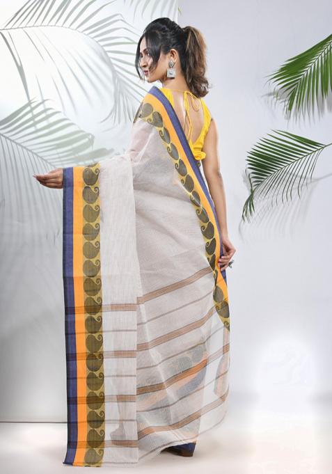 White Woven Design Pure Cotton Saree Set