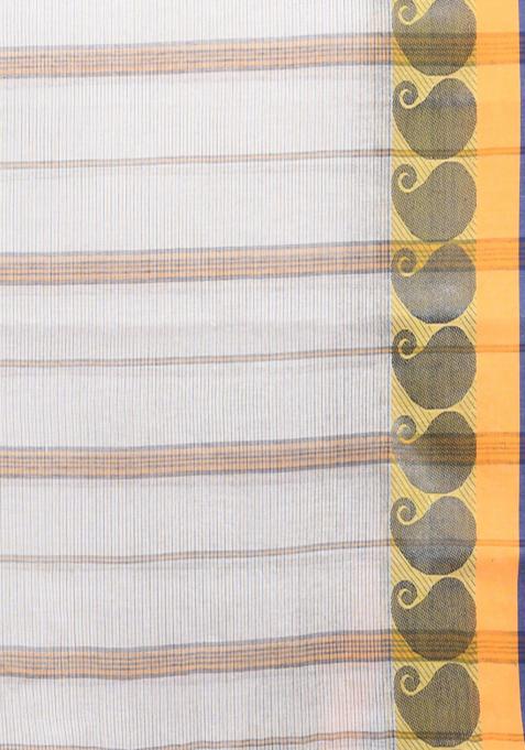 White Woven Design Pure Cotton Saree Set