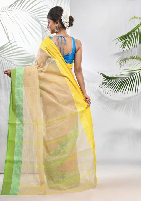 Beige Woven Design Pure Cotton Saree Set