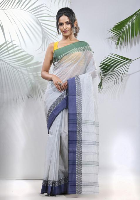 Off White Woven Design Pure Cotton Saree Set