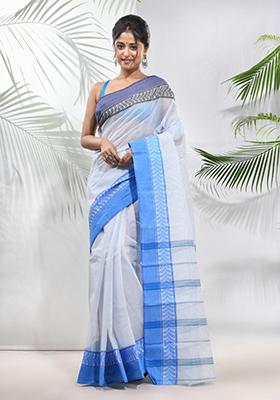 White Woven Design Pure Cotton Saree Set