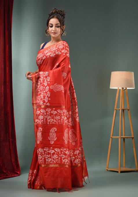 Red Woven Design Silk Blend Saree main image 1