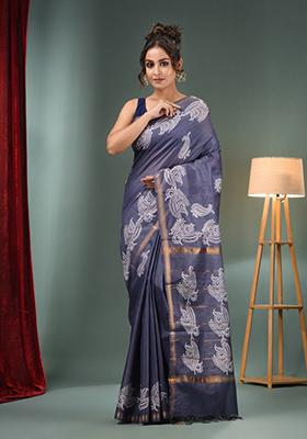 Grey Woven Design Silk Blend Saree main image 1
