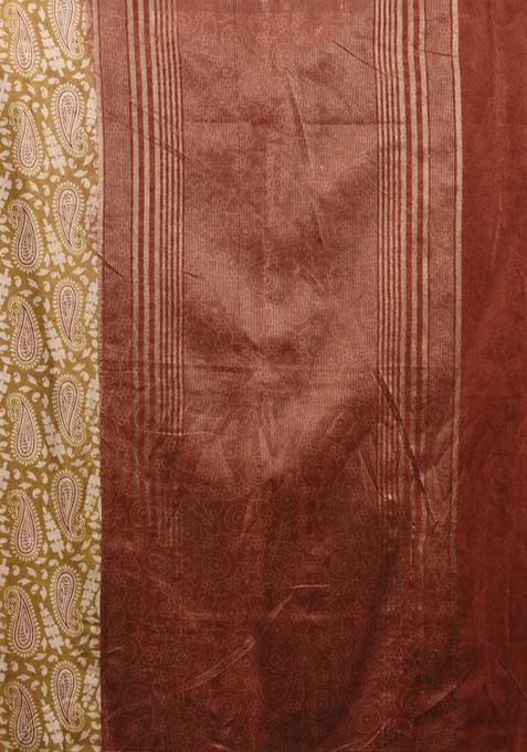 Mehendi Green Woven Ajrakh Print Silk Blend Saree Set