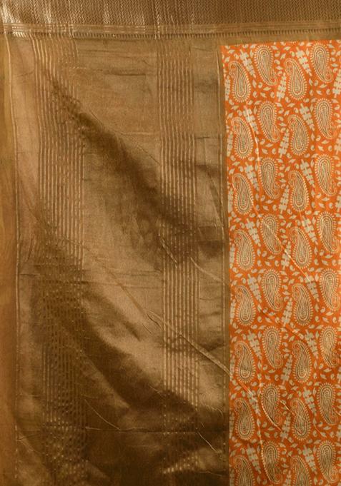 Honey Yellow Woven Ajrakh Print Silk Blend Saree Set