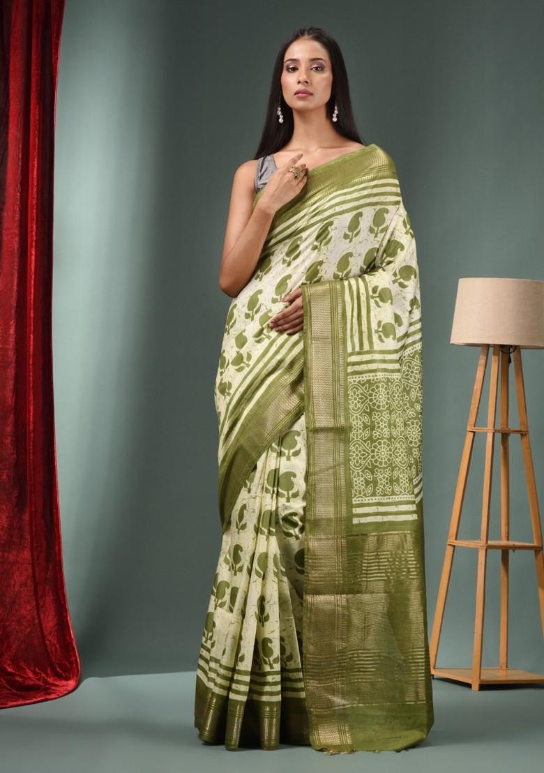 Mint Green Zari Woven Silk Blend Saree Set