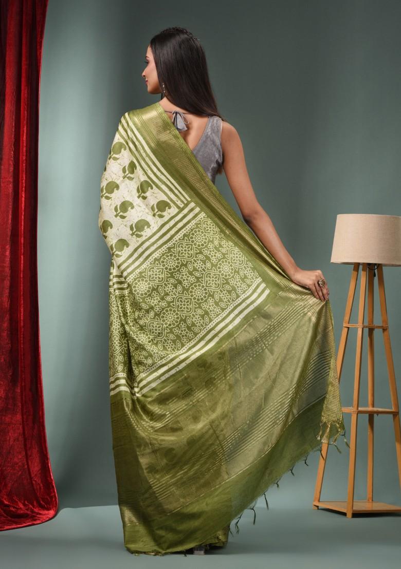 Mint Green Zari Woven Silk Blend Saree Set