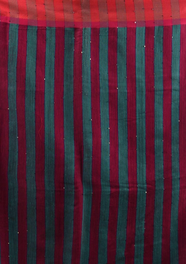 Teal Woven Cotton Blend Saree Set