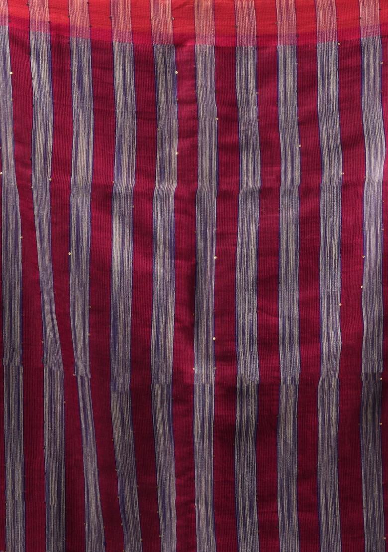 Grey And Blue Woven Cotton Blend Saree Set