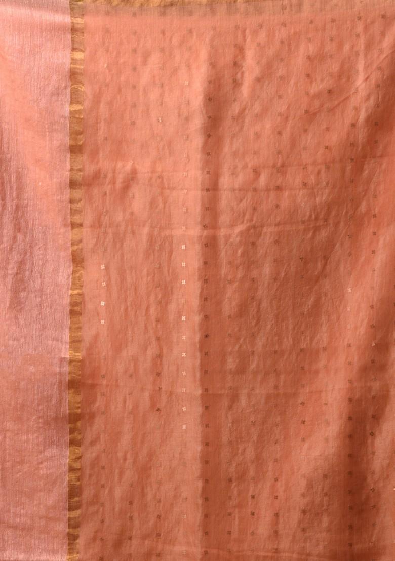 Peach Zari Border Pure Silk Saree Set