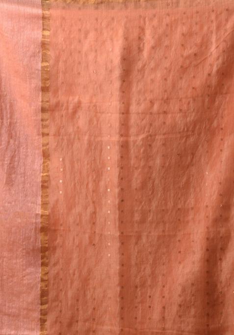 Peach Zari Border Pure Silk Saree Set