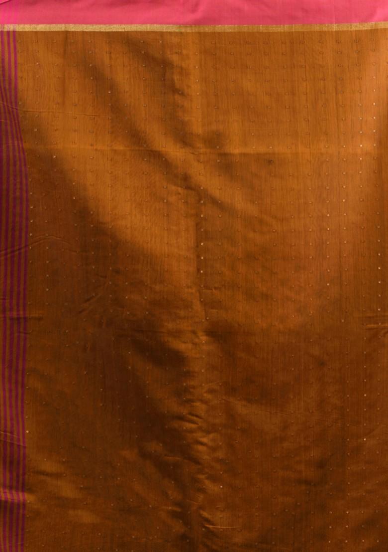 Ochre Yellow Textured Cotton Blend Saree Set