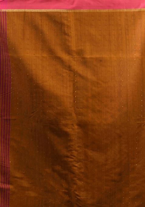 Ochre Yellow Textured Cotton Blend Saree Set