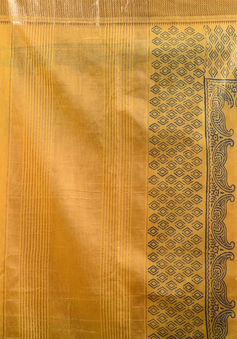 Yellow Zari Work Silk Blend Saree Set