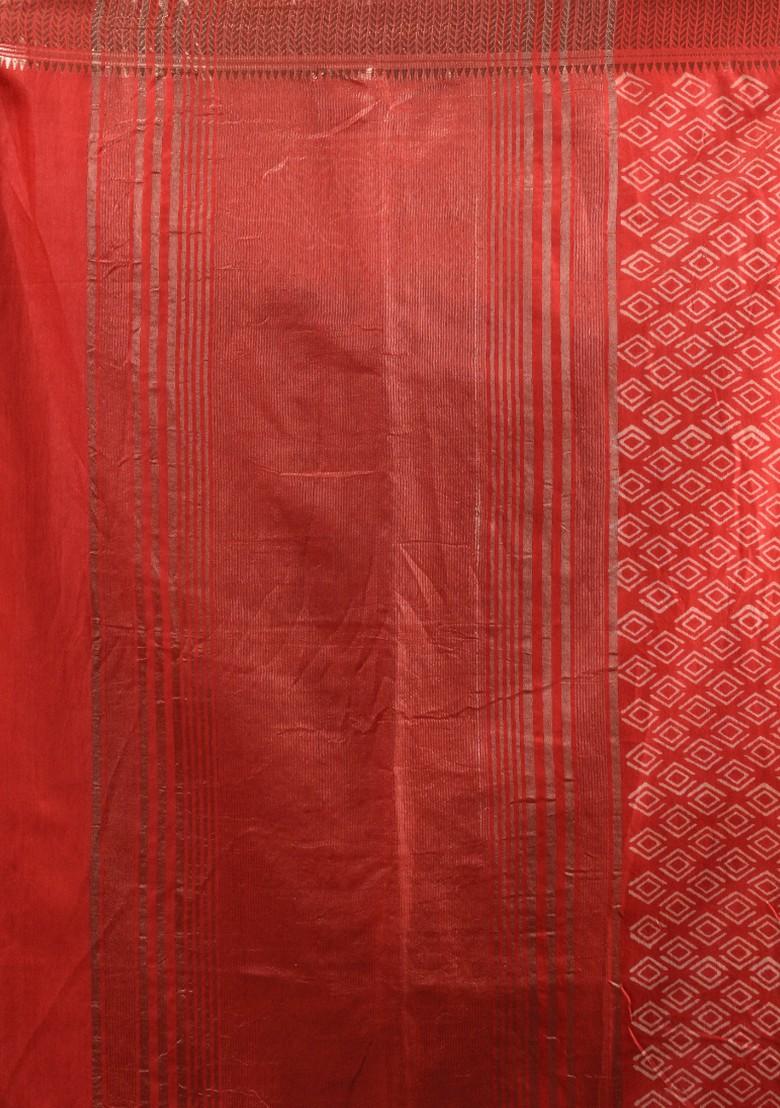 Red Zari Work Silk Blend Saree Set