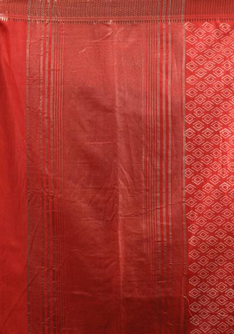 Red Zari Work Silk Blend Saree Set