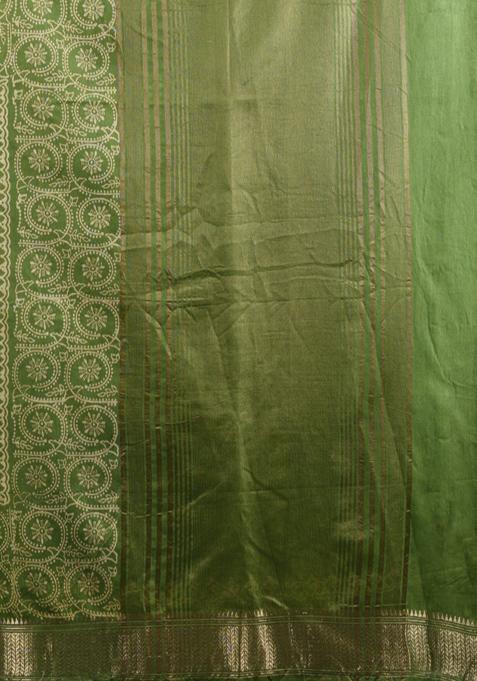 Green Woven Zari Work Silk Blend Saree Set