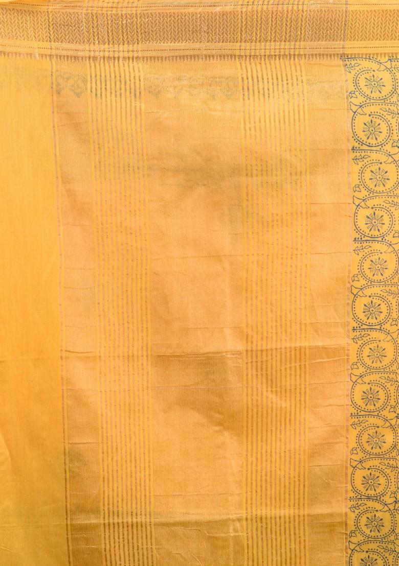 Yellow Woven Zari Work Silk Blend Saree Set